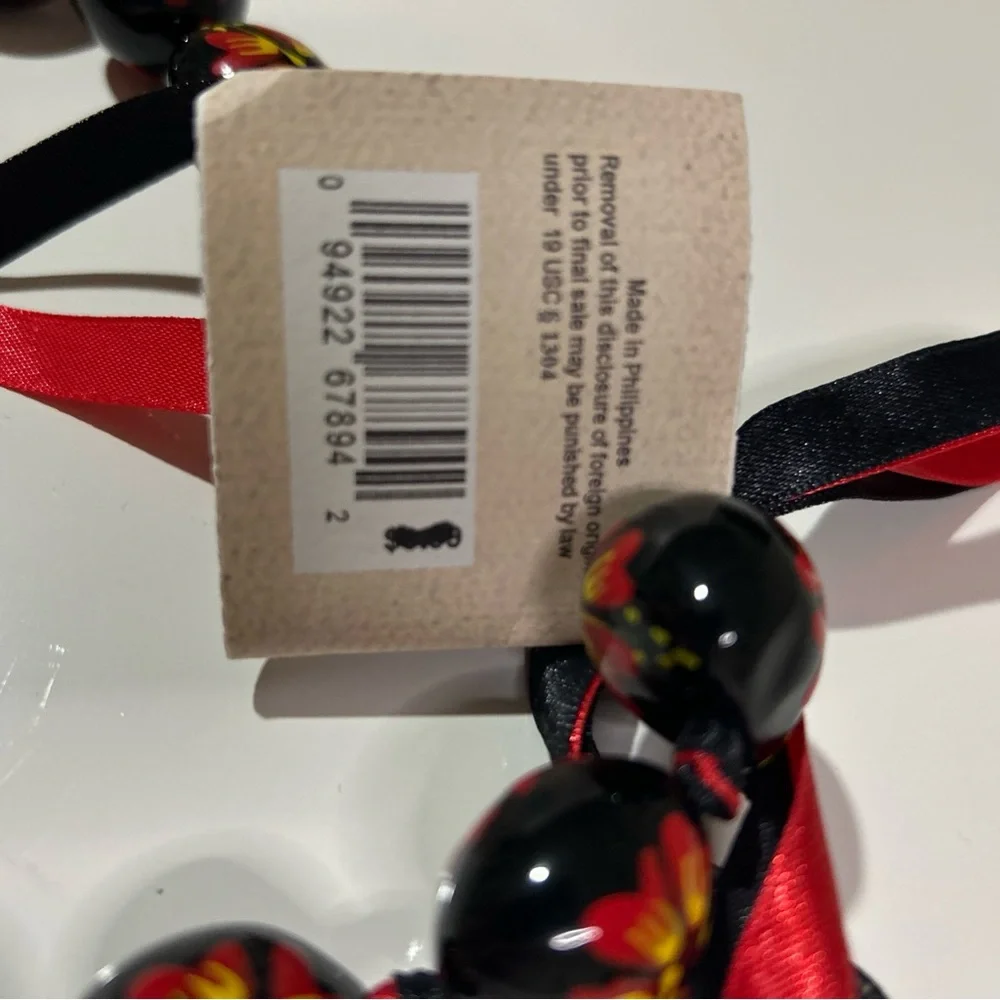 NWT Genuine Kukui Tree Nuts Necklace Handmade Hand Painted Red Yellow Flowers